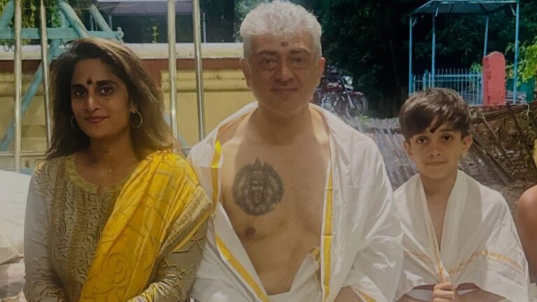 Ajith Kumar Flaunts Goddess Tattoo On Chest For First Time During Family’s Temple Visit | See Pics | Tamil Cinema News