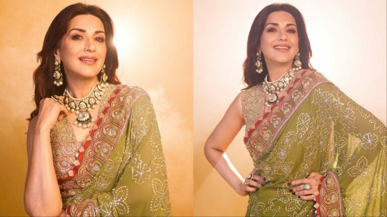 Sonali Bendre’s Olive Green Abu Jani Sandeep Khosla Saree Defines Regal Elegance | Lifestyle News